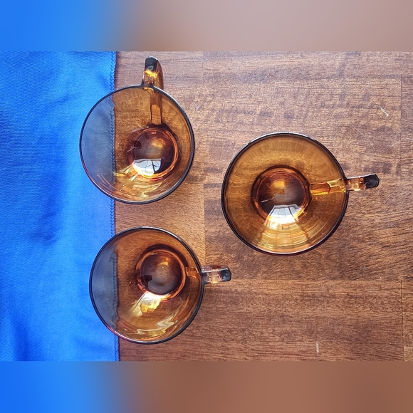 3- MCM Amber Glass Art Deco Tea Coffee Cups - Picture 5 of 6